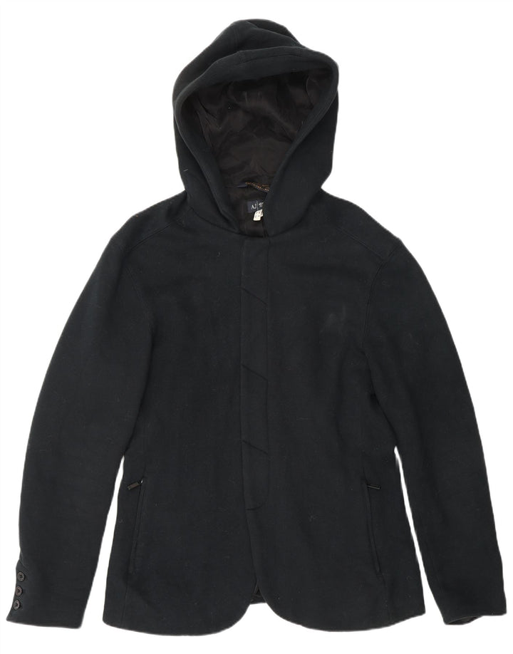 Cappotto con cappuccio da donna Armani Jeans UK 14 cotone nero medio