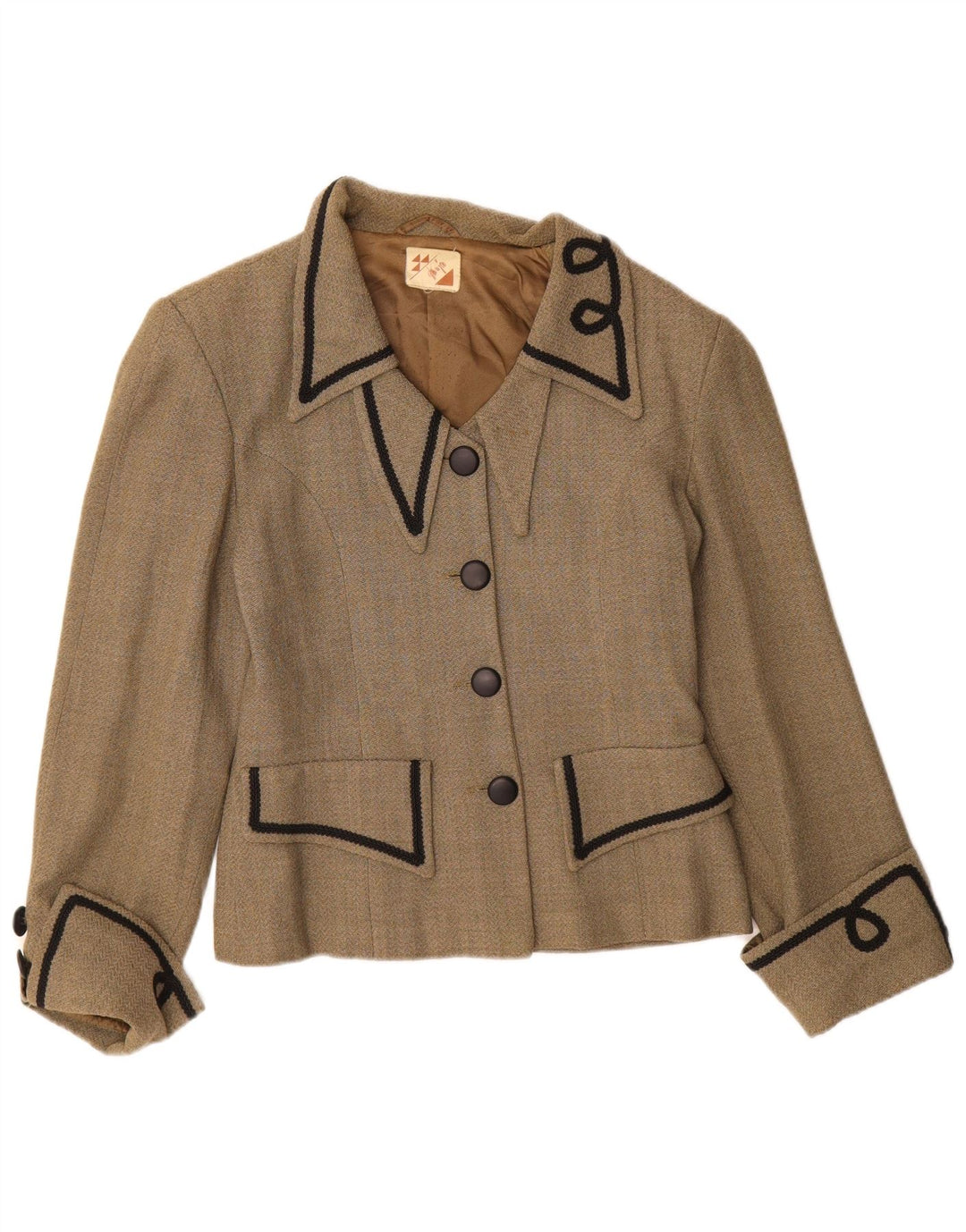Giacca blazer vintage da donna a 4 bottoni UK 8 piccola beige