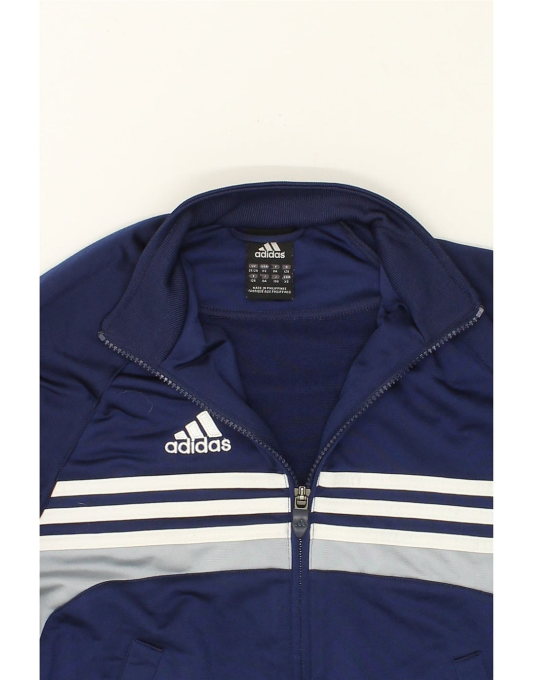 ADIDAS Boys Tracksuit Top Jacket 7-8 Years Navy Blue Colourblock Polyester Vintage Adidas and Second-Hand Adidas from Messina Hembry 