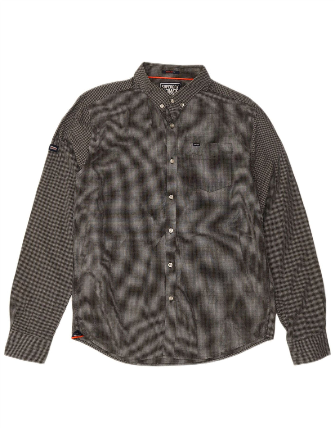 Camicia da uomo Regular Fit Superdry, cotone a quadri grigi grandi