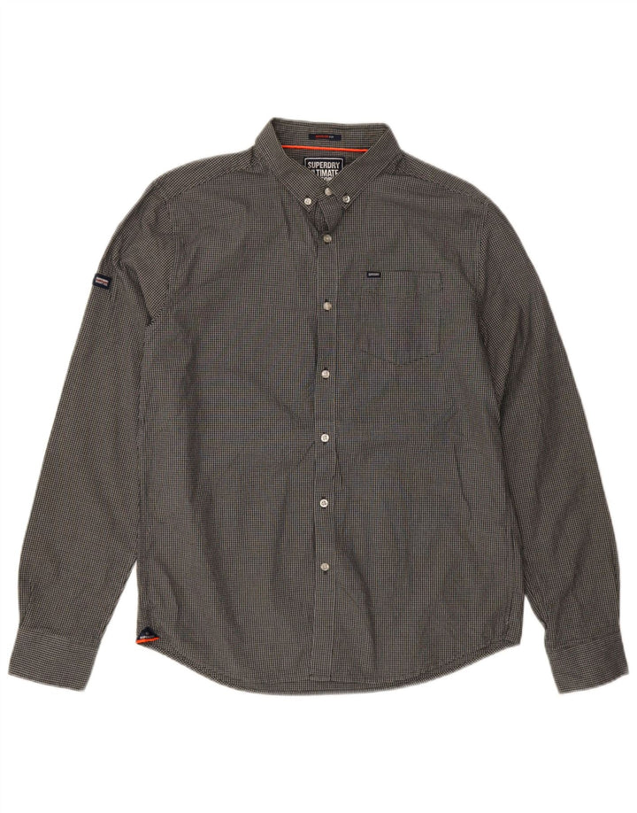 Camicia da uomo Regular Fit Superdry, cotone a quadri grigi grandi