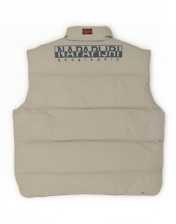Gilet imbottito da uomo con grafica geografica Napapijri UK 42 XL Beige poliammide