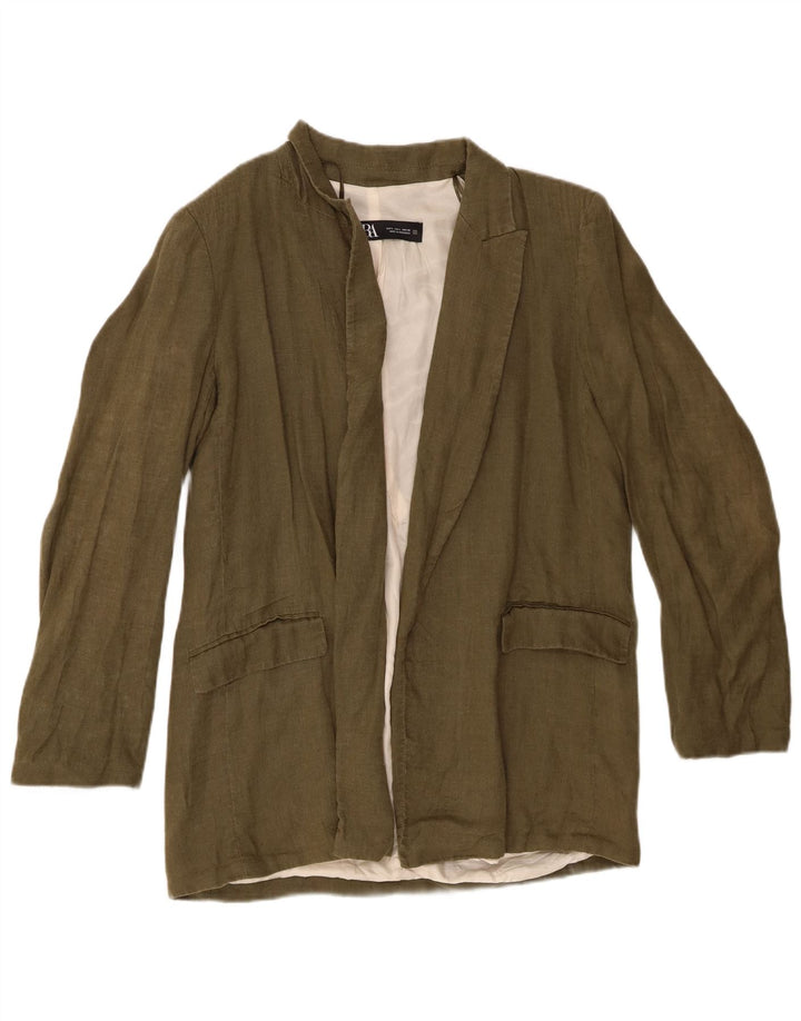 Giacca blazer aperta da donna Zara UK 16 grande lino kaki