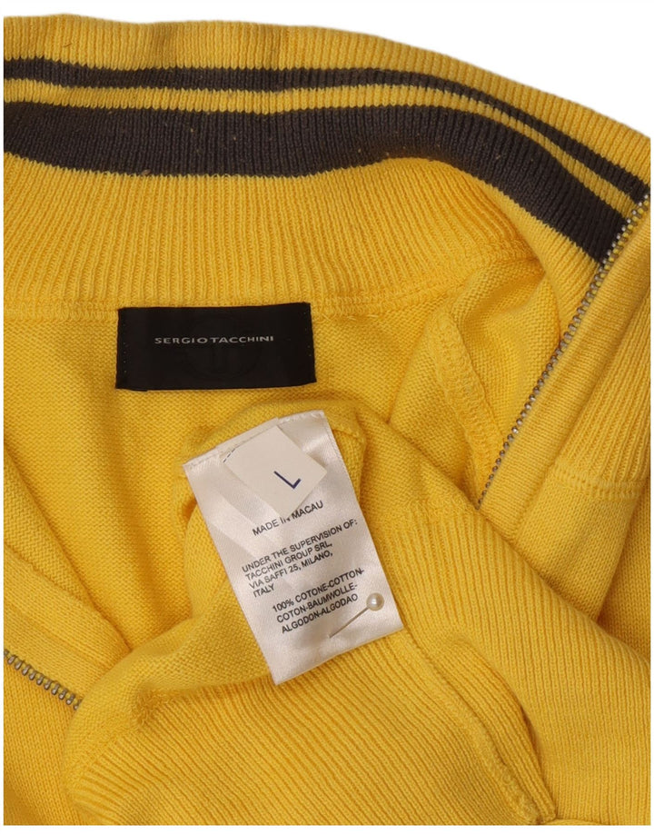 Sergio Tacchini Maglione da uomo con zip e collo grande in cotone giallo