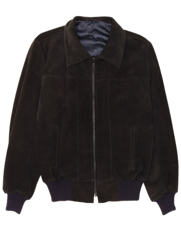 Giubbotto bomber in pelle scamosciata vintage da uomo UK 38 in pelle nera media