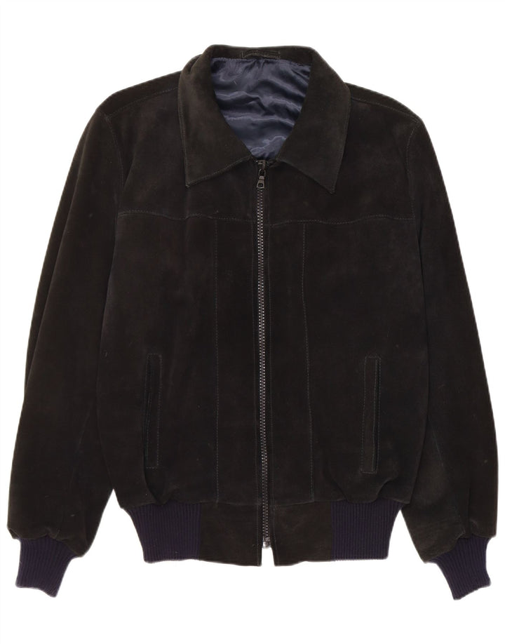 Giubbotto bomber in pelle scamosciata vintage da uomo UK 38 in pelle nera media