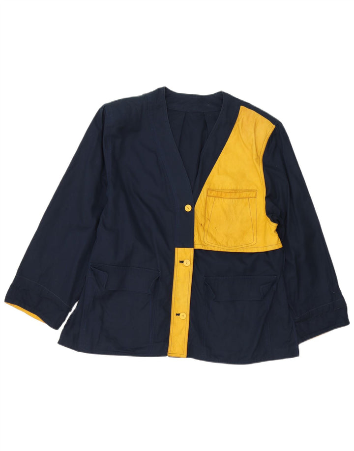 Giacca utilitaria vintage da donna UK 16 grande color block blu navy