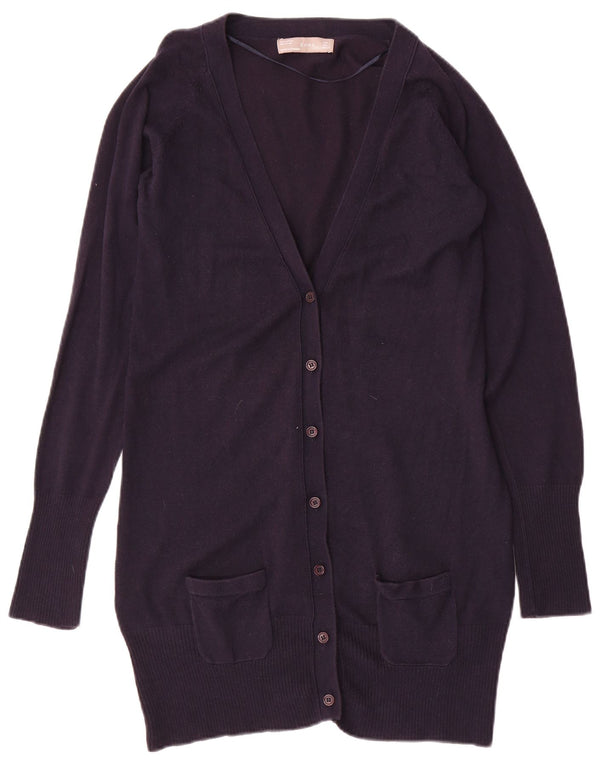 Maglione cardigan lungo da donna Zara UK 14 grande cotone blu navy