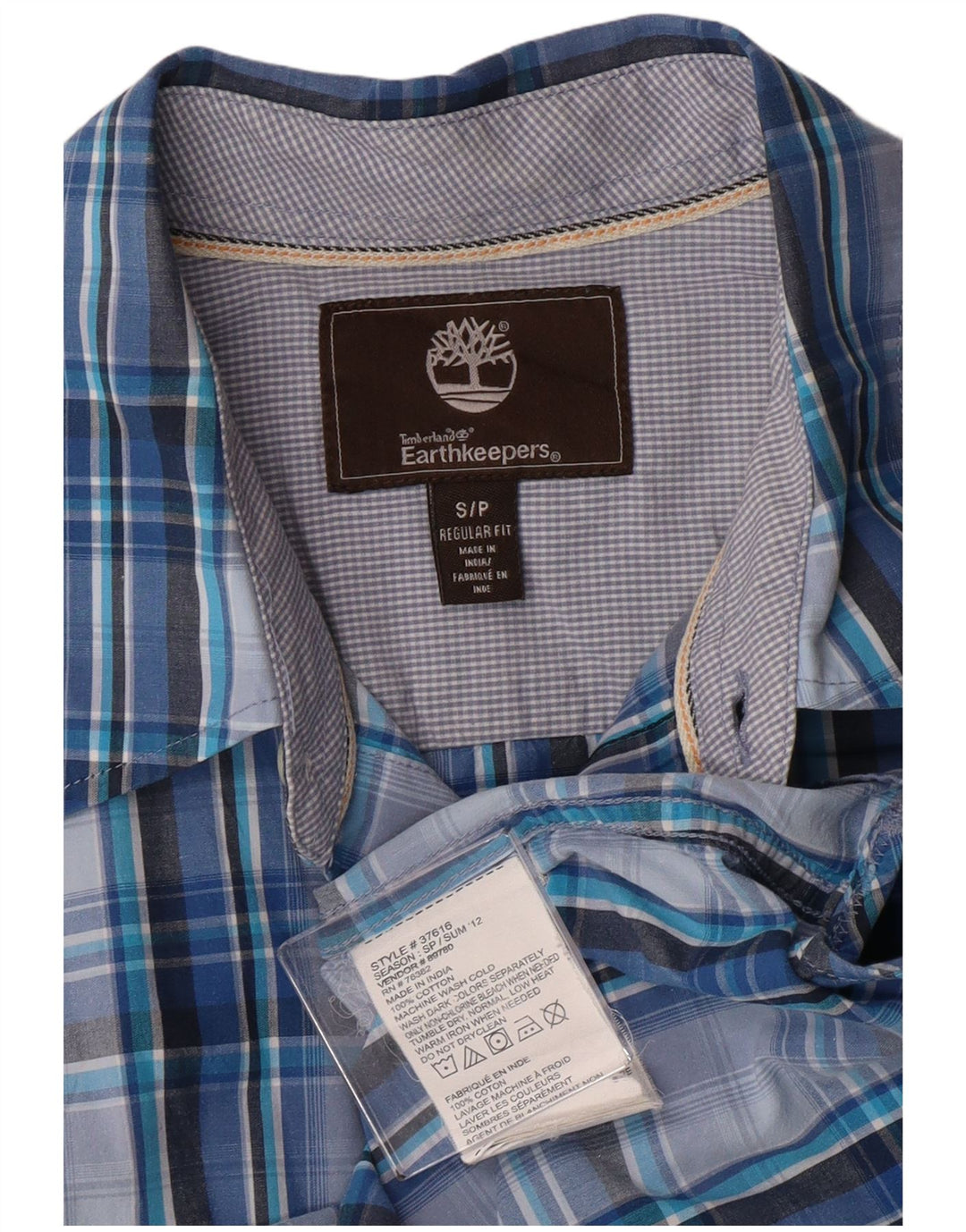Camicia Timberland da uomo a maniche corte vestibilità regolare piccolo cotone scozzese blu