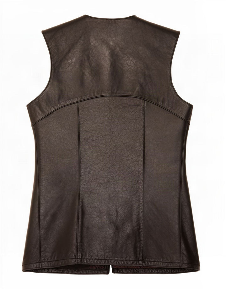 Gilet in pelle da donna vintage UK 12 medio nero