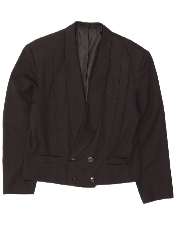 C&A Womens Double Breasted Blazer Jacket UK 14 Medium Black Polyester
