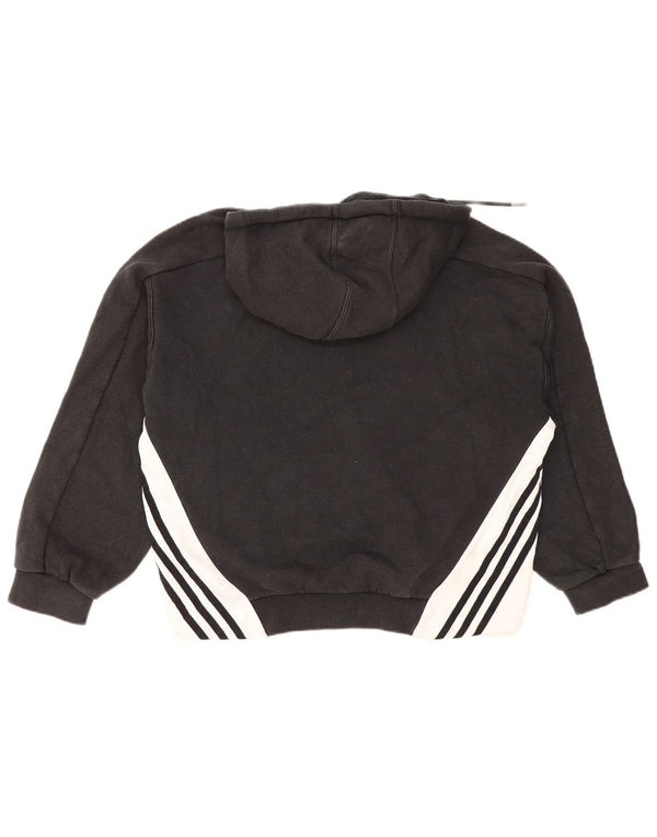 Adidas Womens Three Stripes Hoodie Jumper UK 10 Small Black Colourblock