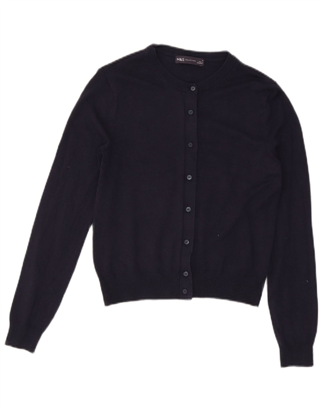 Maglione cardigan da donna Marks & Spencer UK 8 piccolo in viscosa blu navy
