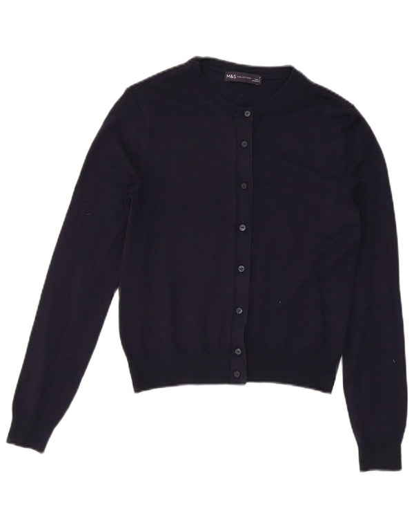 Maglione cardigan da donna Marks & Spencer UK 8 piccolo in viscosa blu navy