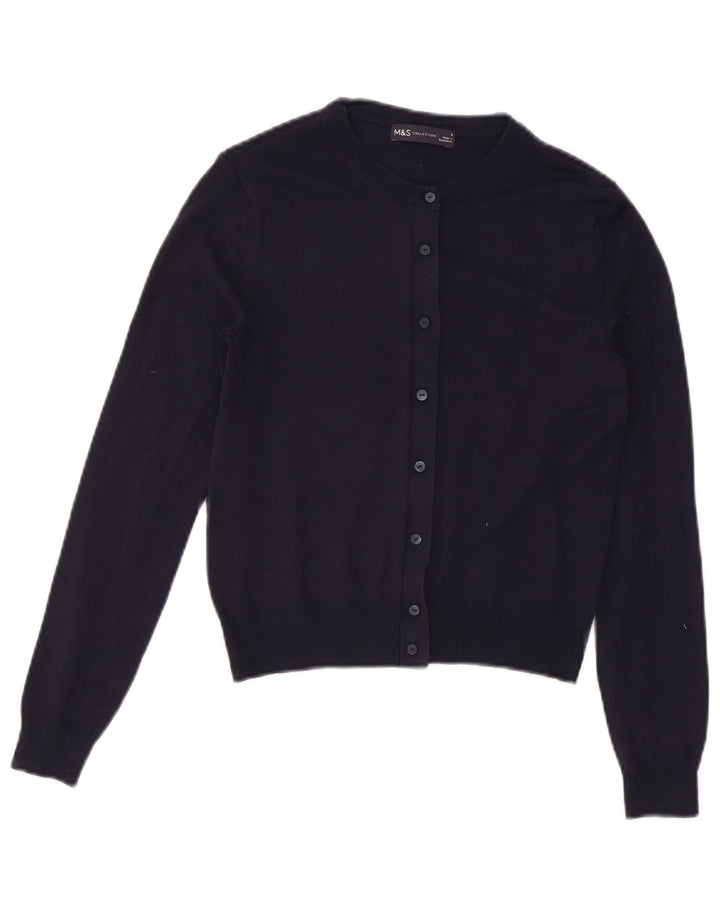 Maglione cardigan da donna Marks & Spencer UK 8 piccolo in viscosa blu navy