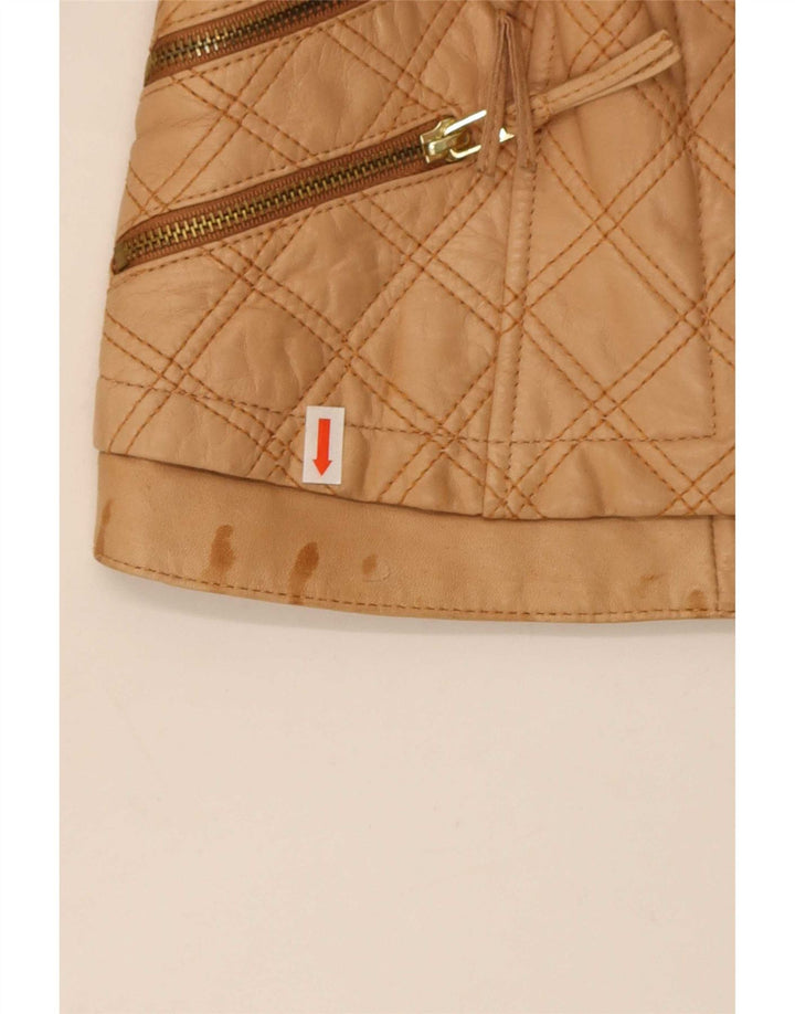 Giacca trapuntata corta in ecopelle da donna Zara UK 8 piccola poliestere beige