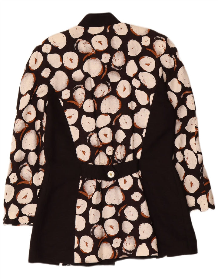 Giacca blazer vintage da donna lunga a 4 bottoni UK 14 media nera maculata