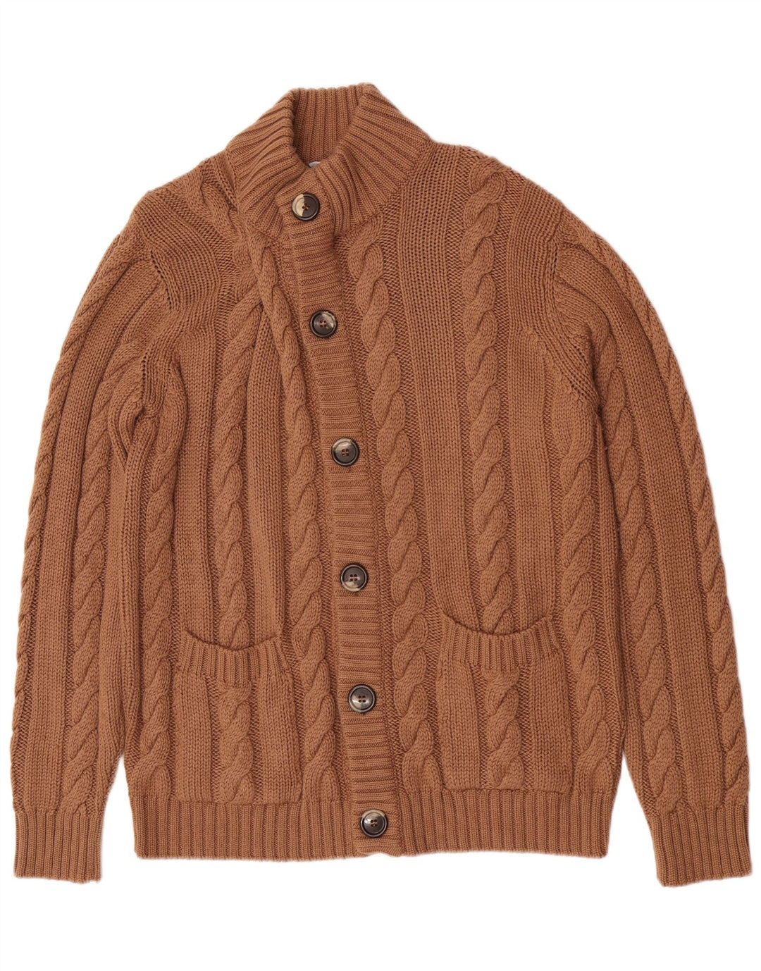 Maglione cardigan vintage da uomo con vestibilità regolare, grande lana merino marrone
