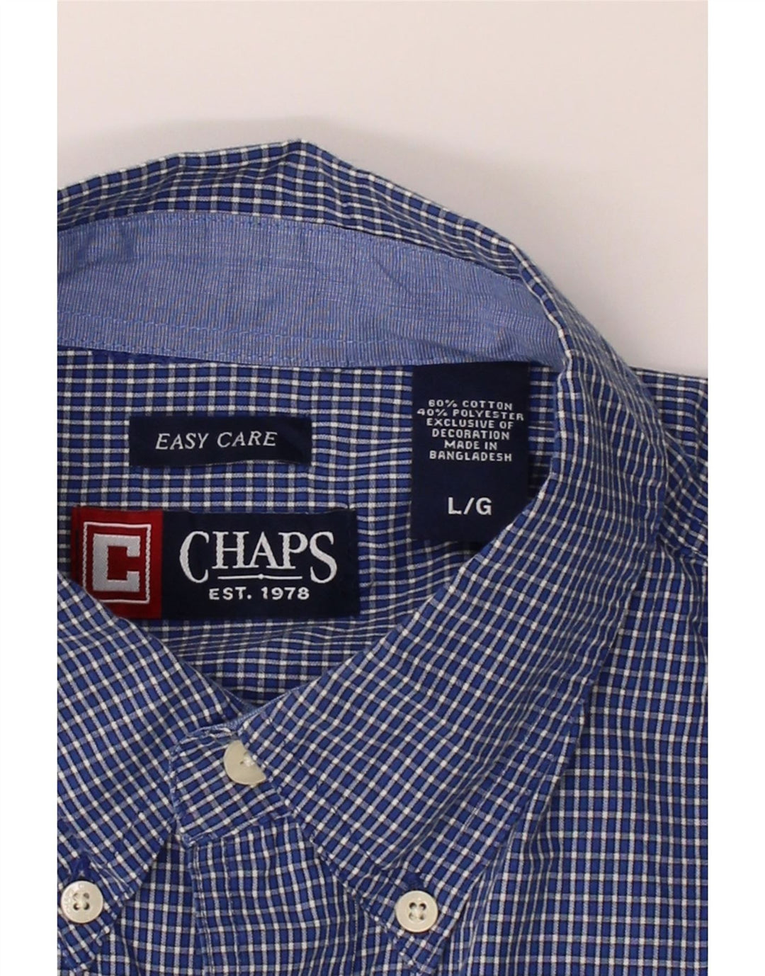CHAPS Mens Easy Care Shirt Large Blue Check Cotton Vintage Chaps and Second-Hand Chaps from Messina Hembry 