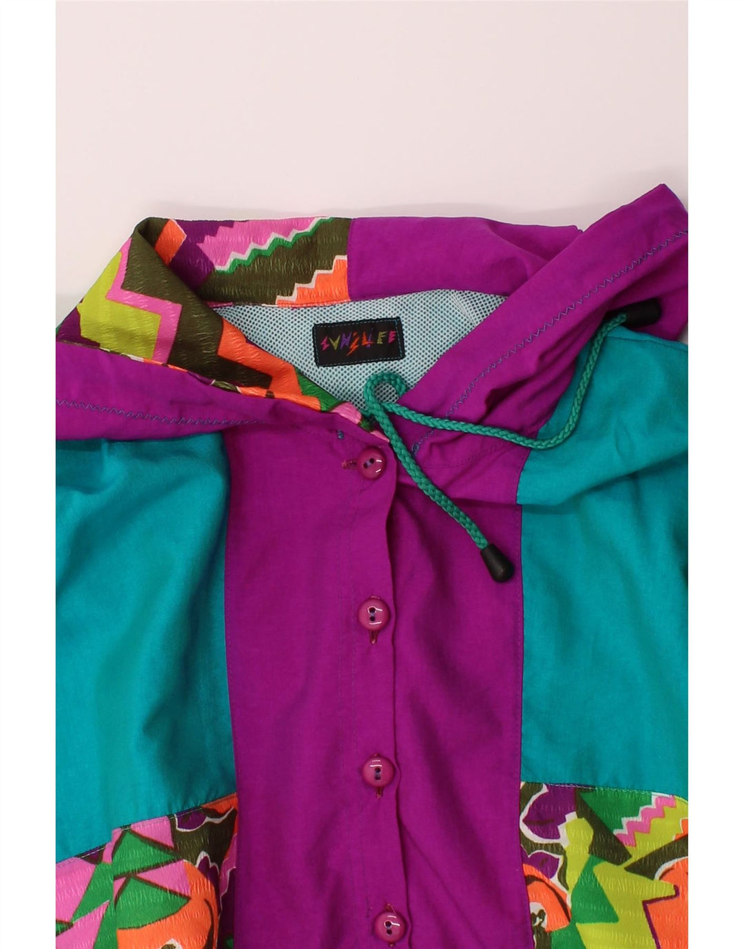 SUN'S LIFE Mens Oversized Anorak Jacket UK 36 Small Turquoise Geometric Vintage Sun's Life and Second-Hand Sun's Life from Messina Hembry 