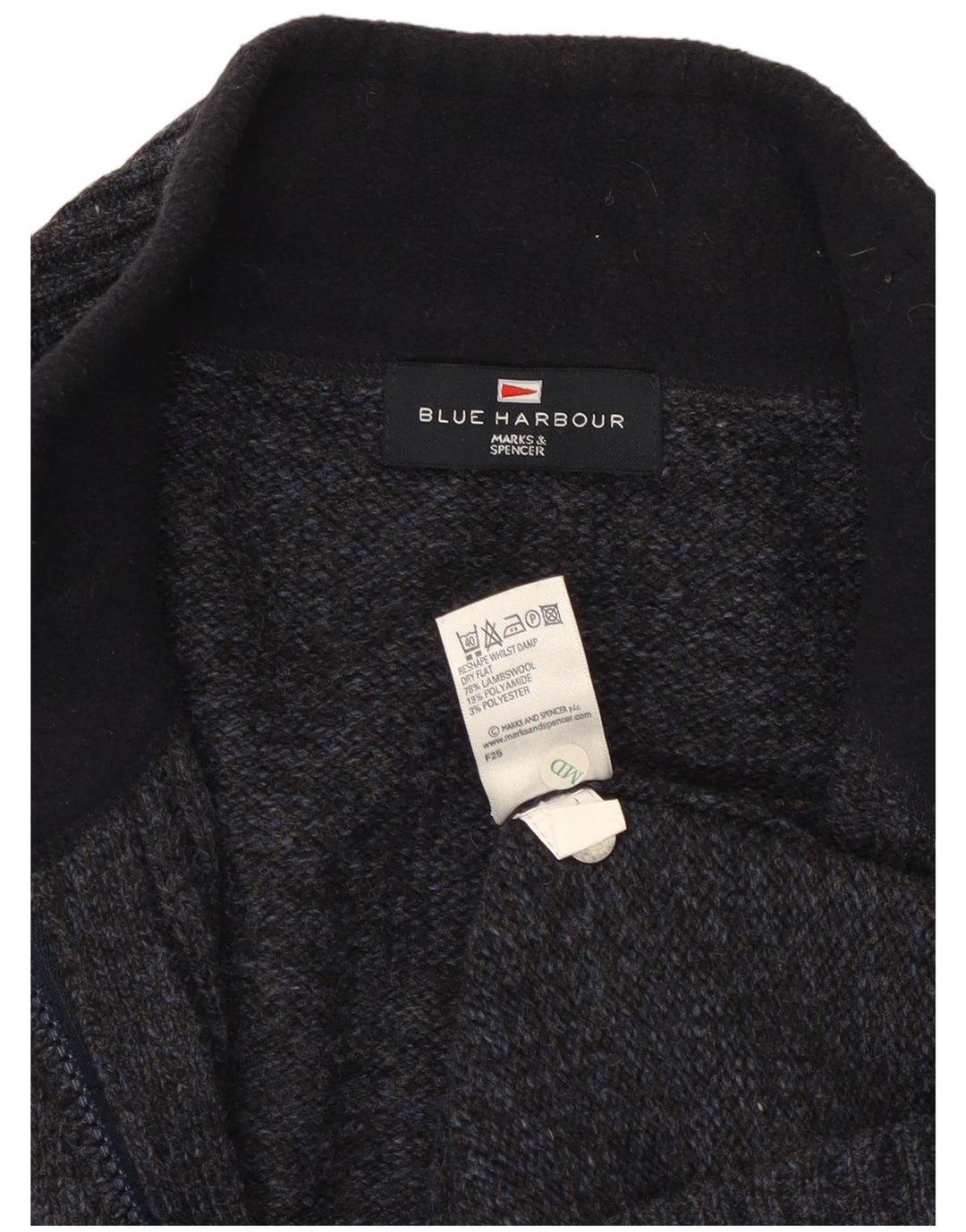 Maglione cardigan blu Harbour da uomo Marks & Spencer grande blu navy screziato