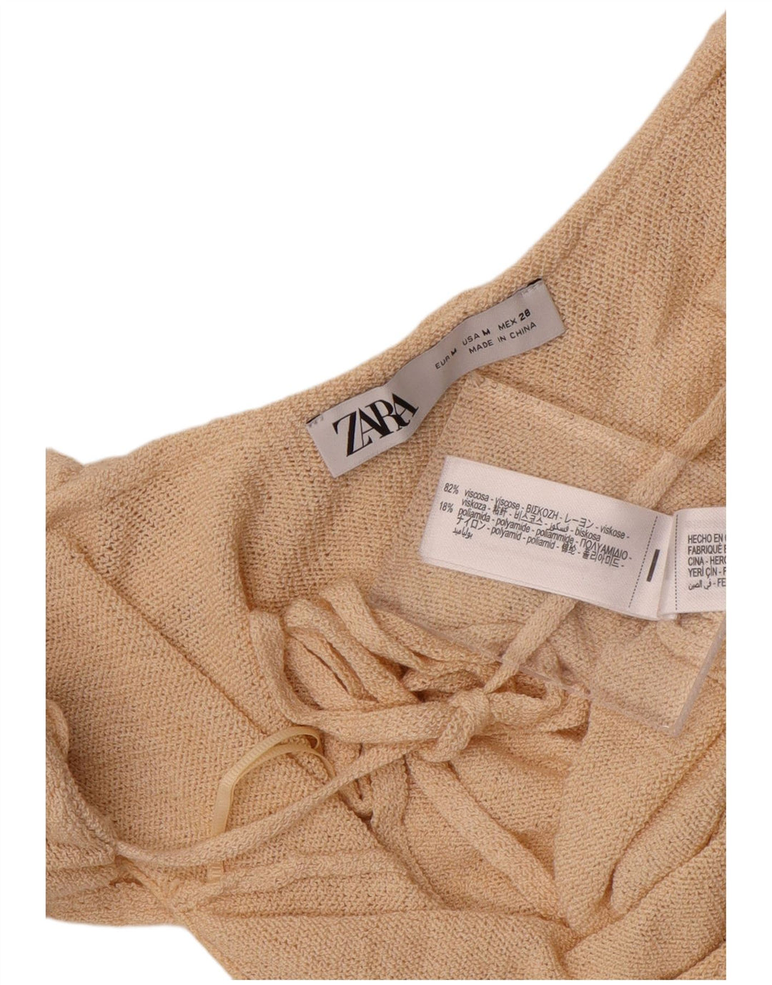 Zara Womens Crop Off Shoulder Top UK 12 Medium Beige Viscose