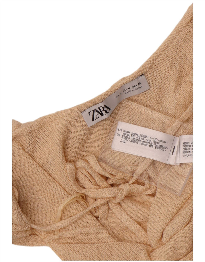 Zara Womens Crop Off Shoulder Top UK 12 Medium Beige Viscose