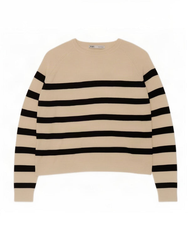 Maglione Zara da donna con scollo a barca UK 10 piccolo a righe bianco sporco