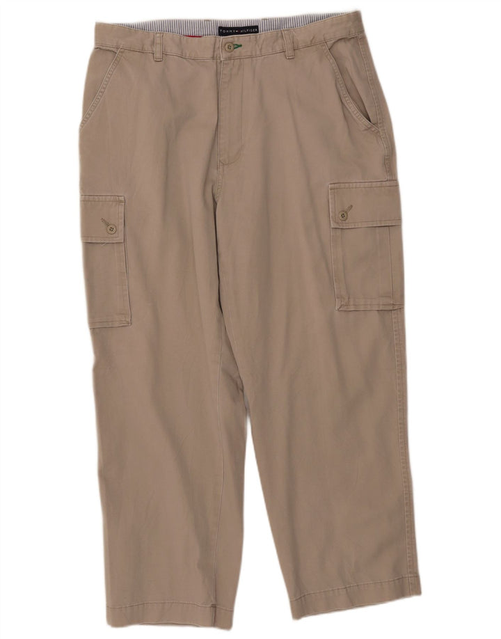 TOMMY HILFIGER Pantaloni cargo dritti da uomo W36 L29 Cotone beige