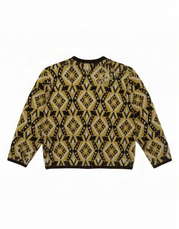 Maglione cardigan da donna vintage IT 46 grande kaki geometrico