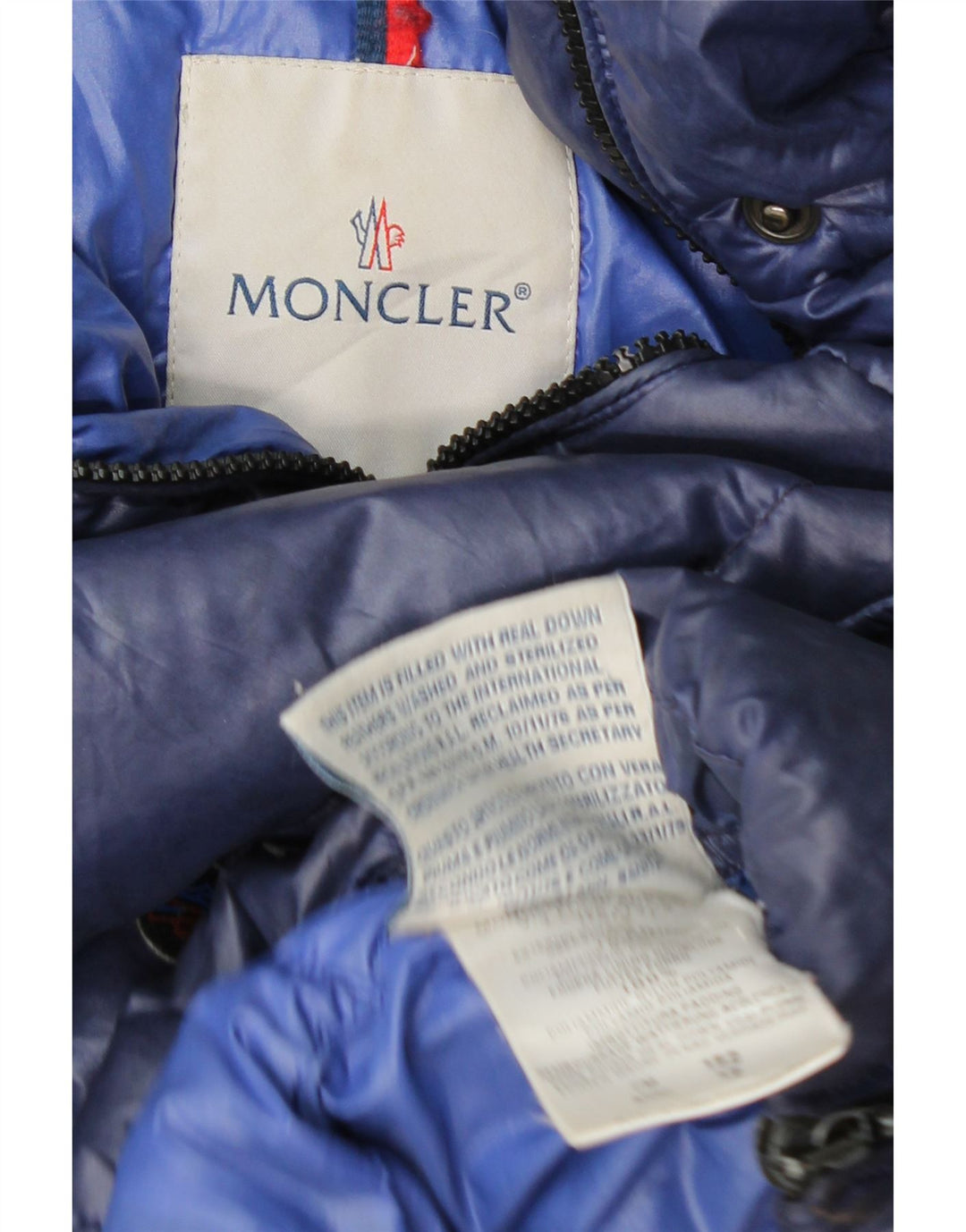 Giacca imbottita con cappuccio corta Moncler per ragazze 11-12 anni in poliammide blu