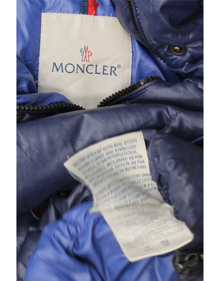 Giacca imbottita con cappuccio corta Moncler per ragazze 11-12 anni in poliammide blu