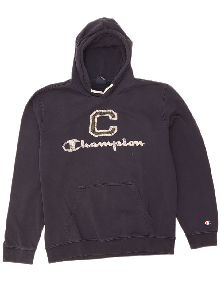 Felpa con cappuccio grafica da uomo Champion, cotone medio blu navy