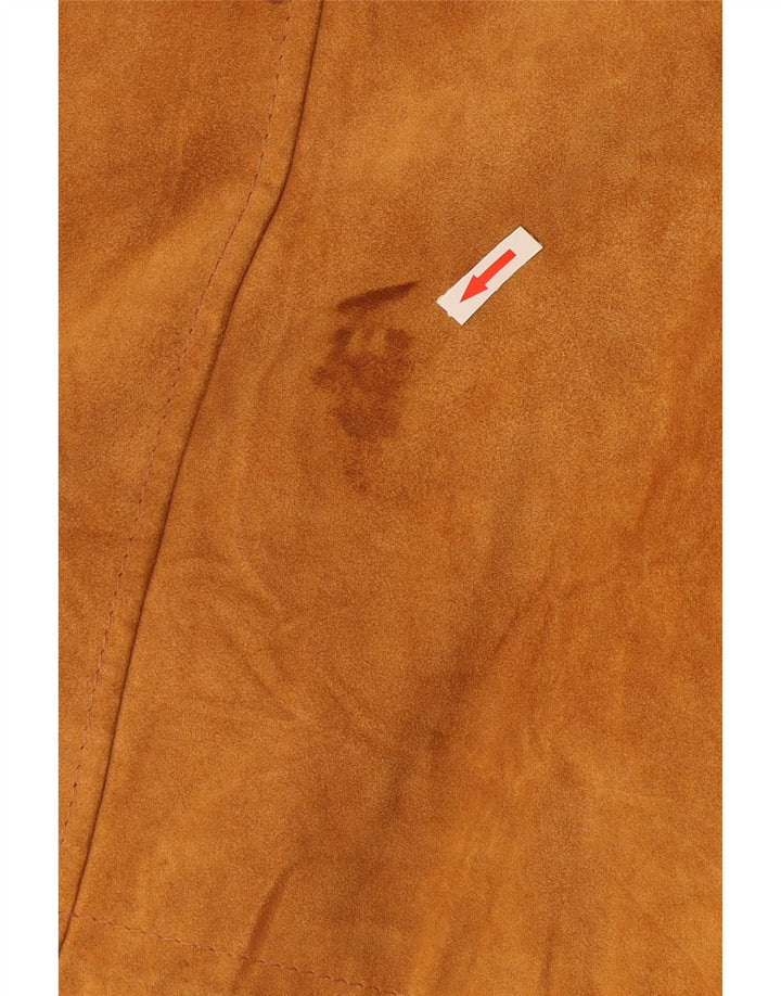 Parka vintage da donna in pelle scamosciata con cappuccio EU 40 in pelle scamosciata marrone medio