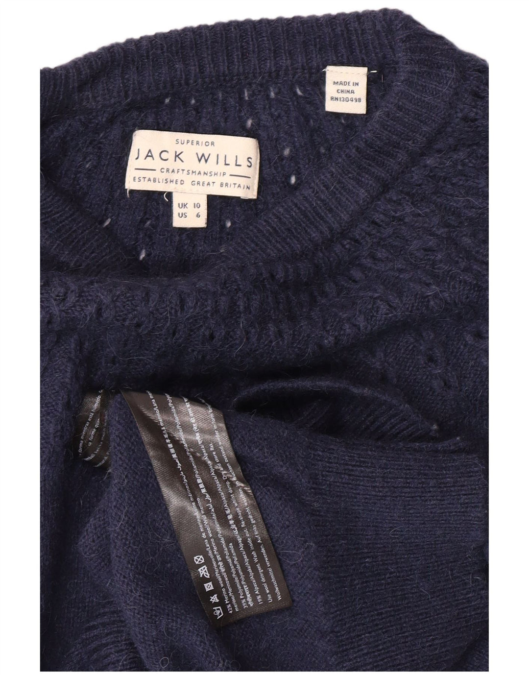JACK WILLS maglione maglione girocollo da donna UK 10 piccolo blu navy