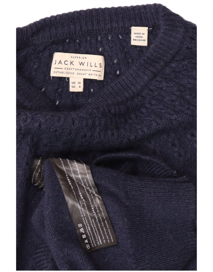 JACK WILLS maglione maglione girocollo da donna UK 10 piccolo blu navy