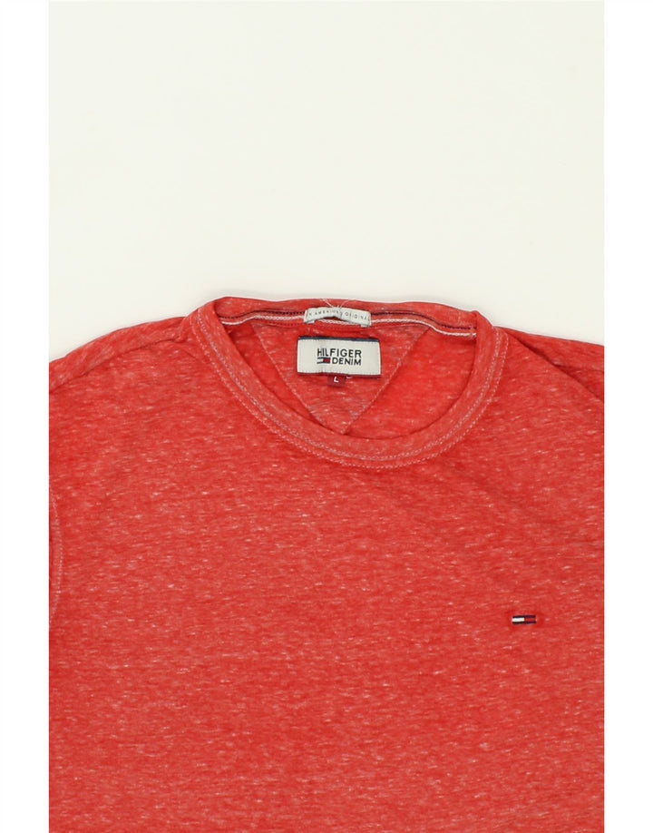 TOMMY HILFIGER Mens T-Shirt Top Large Red Flecked Cotton Vintage Tommy Hilfiger and Second-Hand Tommy Hilfiger from Messina Hembry 