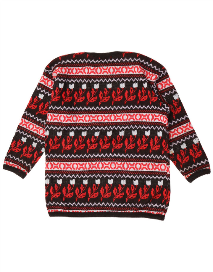 Maglione girocollo da uomo vintage in acrilico floreale medio multicolore