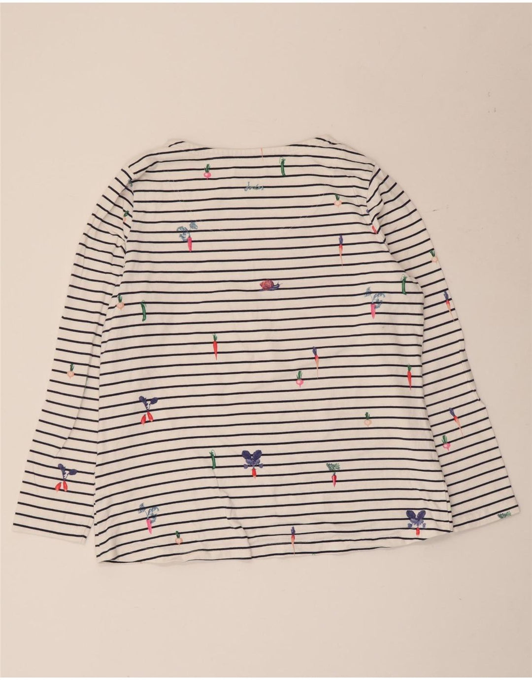 Joules Top da donna a maniche lunghe UK 16 Large White Striped Cotton