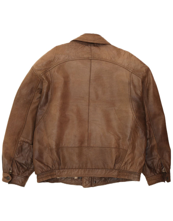 Giacca bomber in pelle vintage da uomo IT 54 2XL Retro in pelle marrone