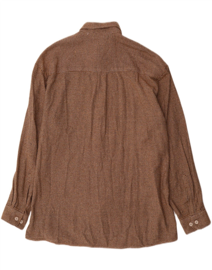 Camicia da uomo vintage taglia 43 XL in cotone pied de poule marrone