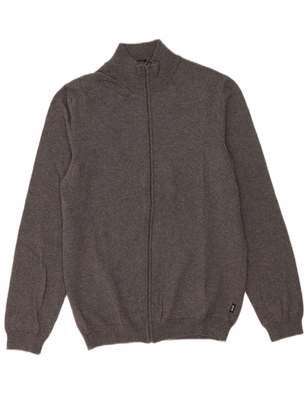 Maglione cardigan slim fit da uomo Hugo Boss in lana merino grigio medio