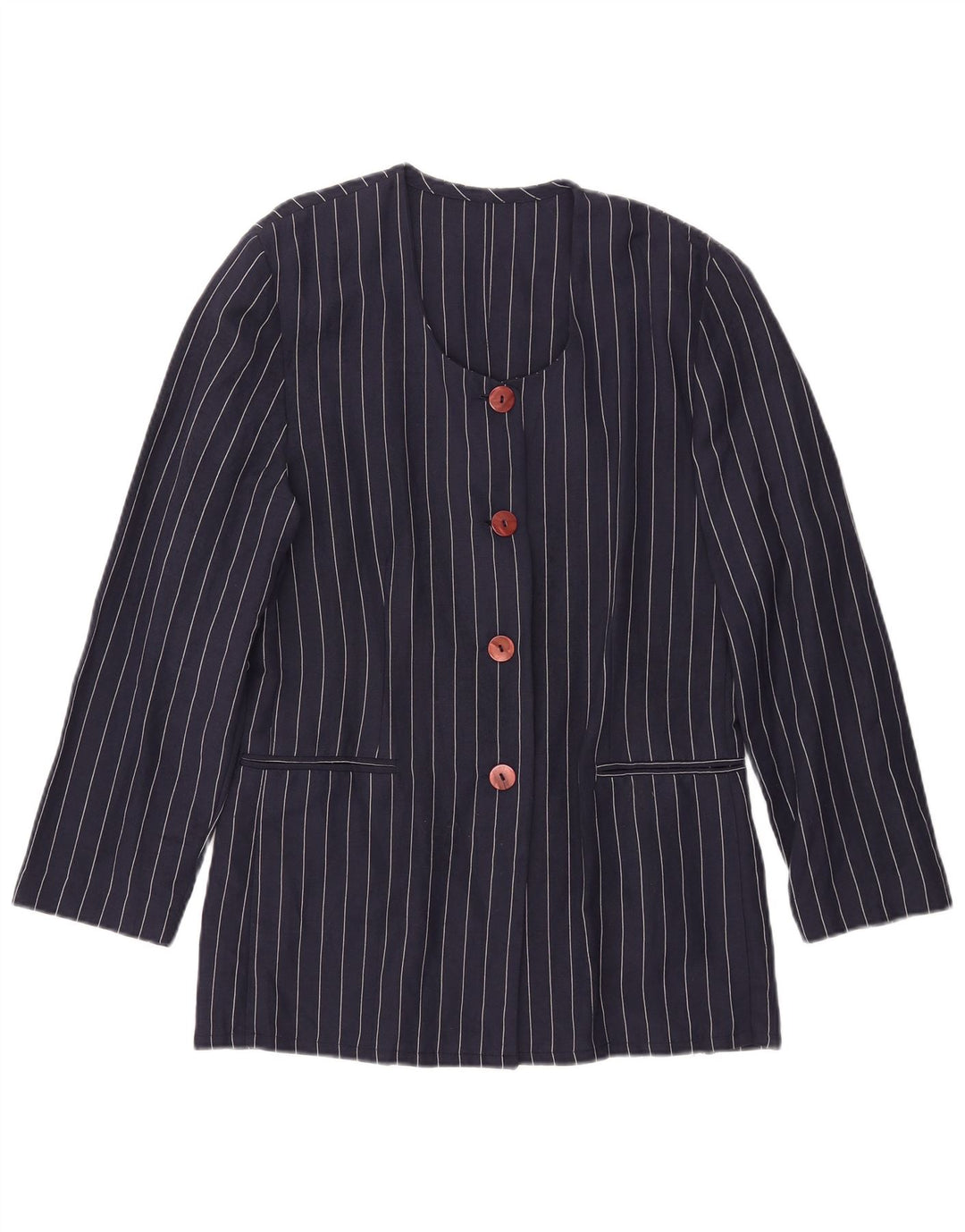 Giacca blazer vintage da donna a 4 bottoni IT 44 medio blu navy a righe