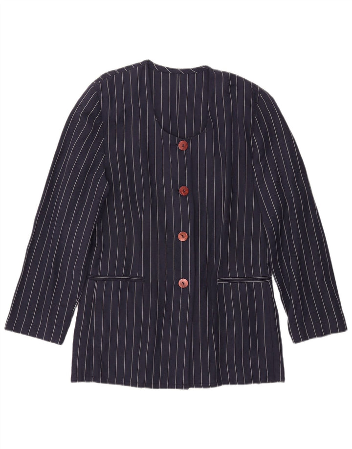 Giacca blazer vintage da donna a 4 bottoni IT 44 medio blu navy a righe