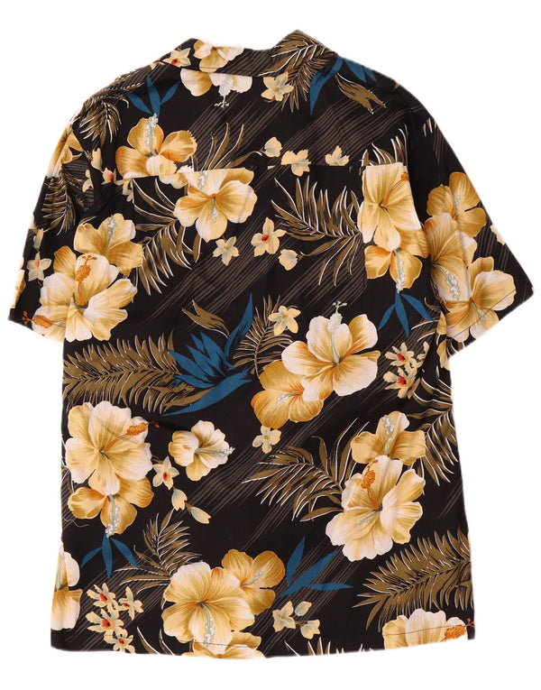 Camicia vintage da uomo a maniche corte grande cotone floreale nero hawaiano