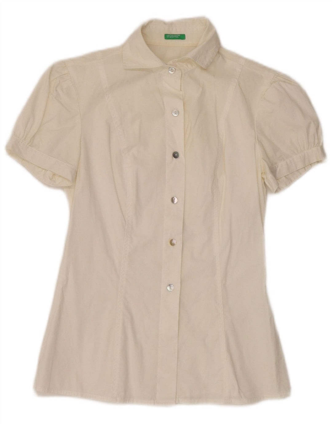 BENETTON Camicia a maniche corte da donna Camicetta UK 8 Small Bianco sporco