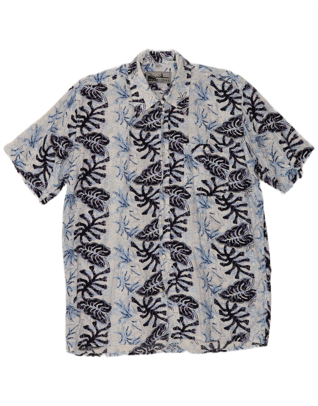 FOLLIE Camicia da uomo a maniche corte taglia 41/42 Grande viscosa floreale blu navy