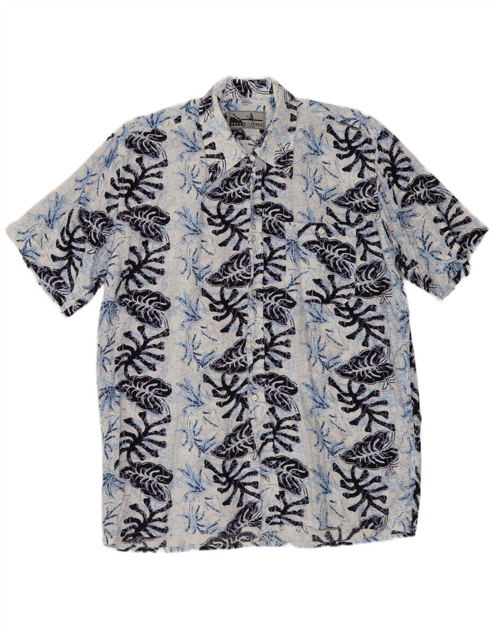 FOLLIE Camicia da uomo a maniche corte taglia 41/42 Grande viscosa floreale blu navy
