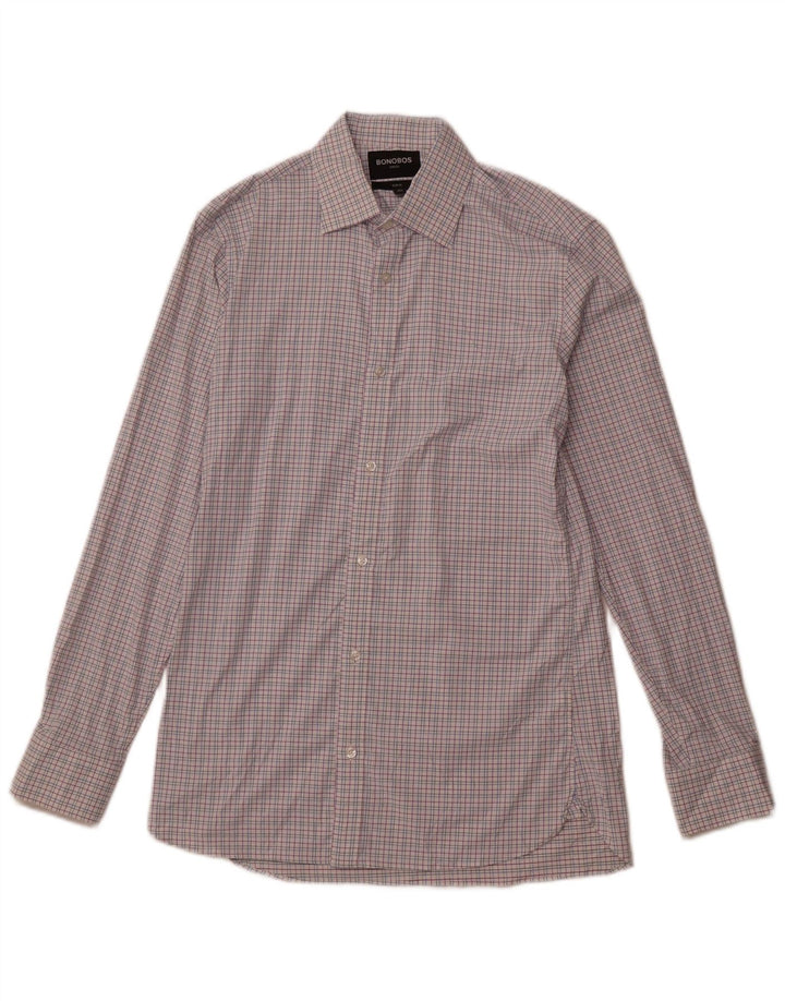 BONOBOS Camicia da uomo slim fit taglia 15 1/2 nylon a quadri rosa medio