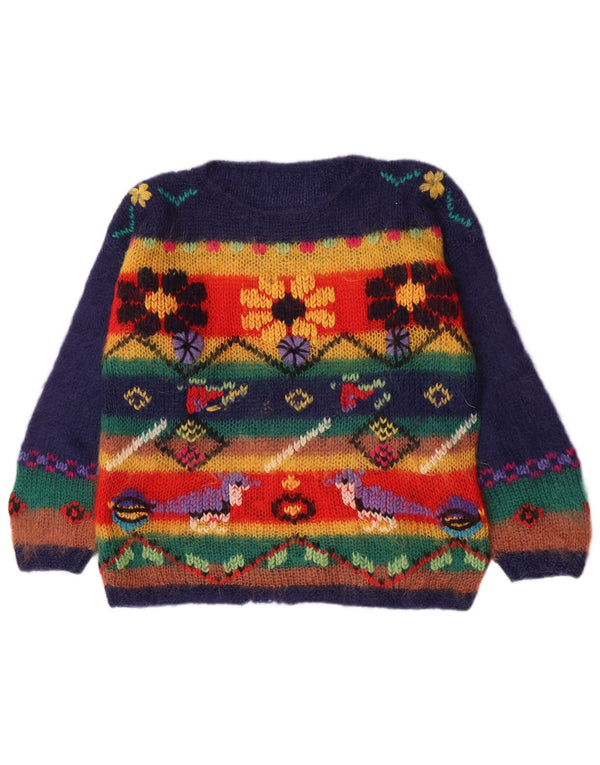 Maglione maglione vintage da donna con scollo a barca UK 16 grandi strisce multicolori